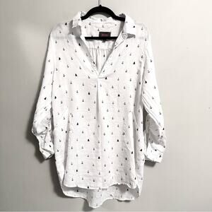 Forcynthia Beachwear Linen Pullover Tunic Top Swim Cover Boat Print Women Large